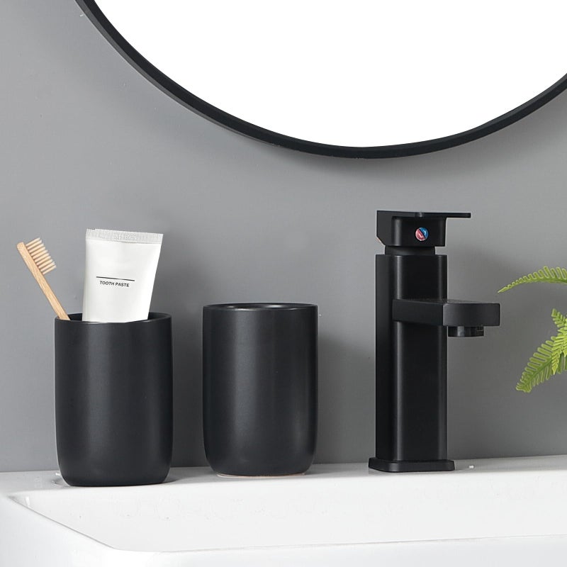 BSDISP Matte Black Toothbrush Holders for Bathrooms - 1 Cups Ceramic Toothbrush Toothpaste Holders  Black Bathroom Tumbler Cup Reusable Toothbrush Cup Black Mouthwash Cup  Bathroom Counter Organizer - Image 3